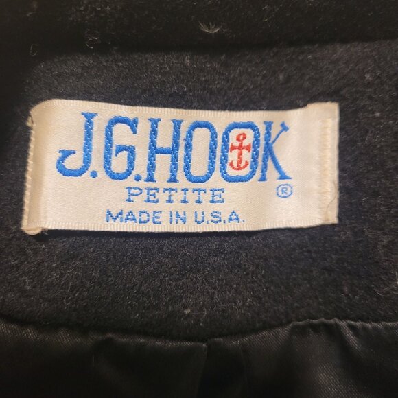 VTG J. Hook Womens Double-Breasted Wool Overcoat Satin Lining Navy Blue M L - Picture 7 of 7